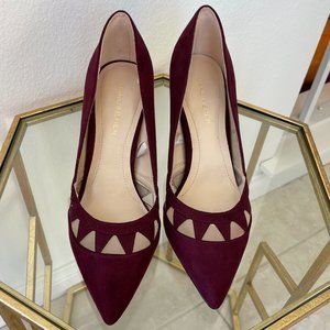 Marc Fisher new burgundy wine pumps 3.25" heels suede fabric mesh cutouts